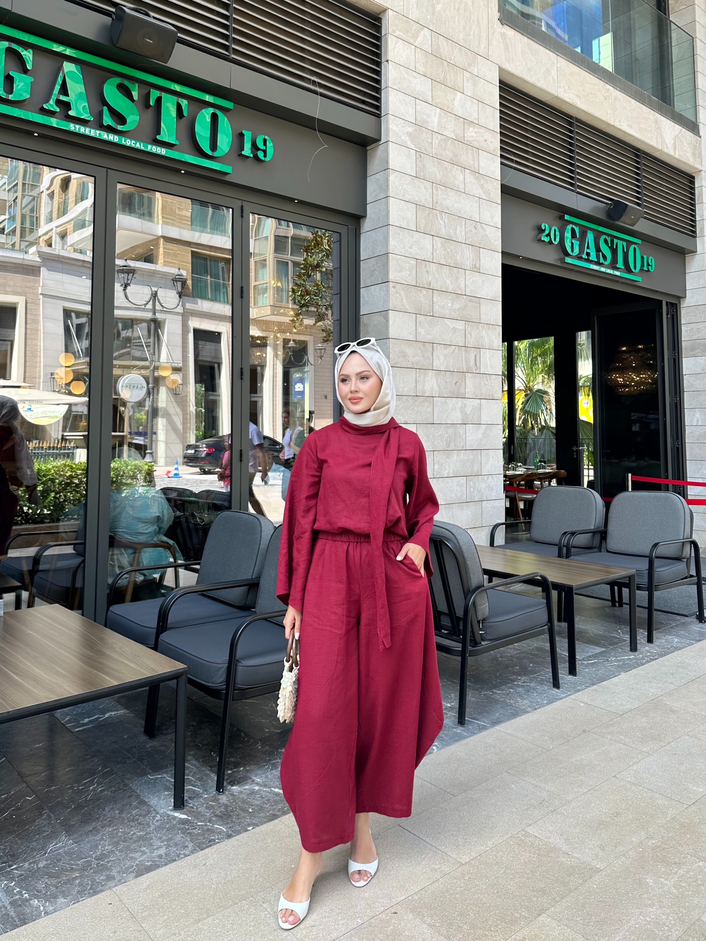Şalvar model takım bordo