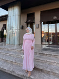 Büzgü detaylı elbise pembe