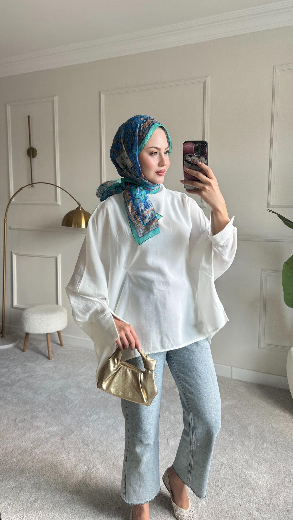 Bel bağlama detaylı tunik beyaz