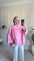Şal yaka detaylı tunik pembe