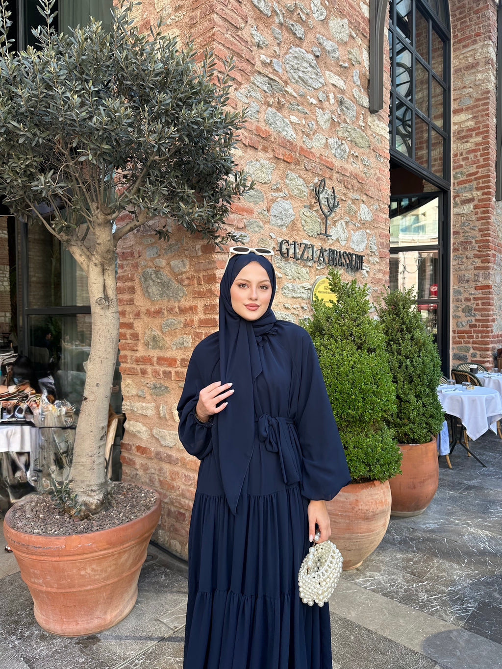 Rosa abaya lacivert (şal dahil)