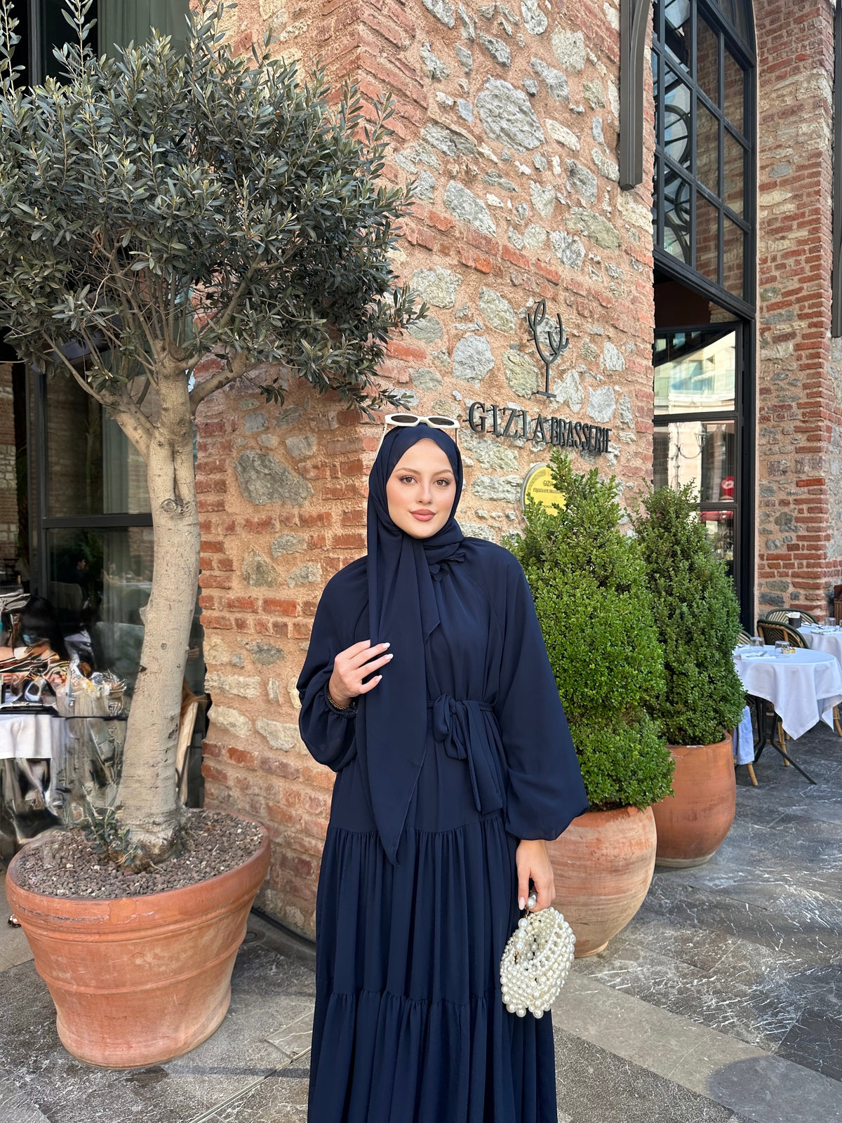 Rosa abaya lacivert (şal dahil)