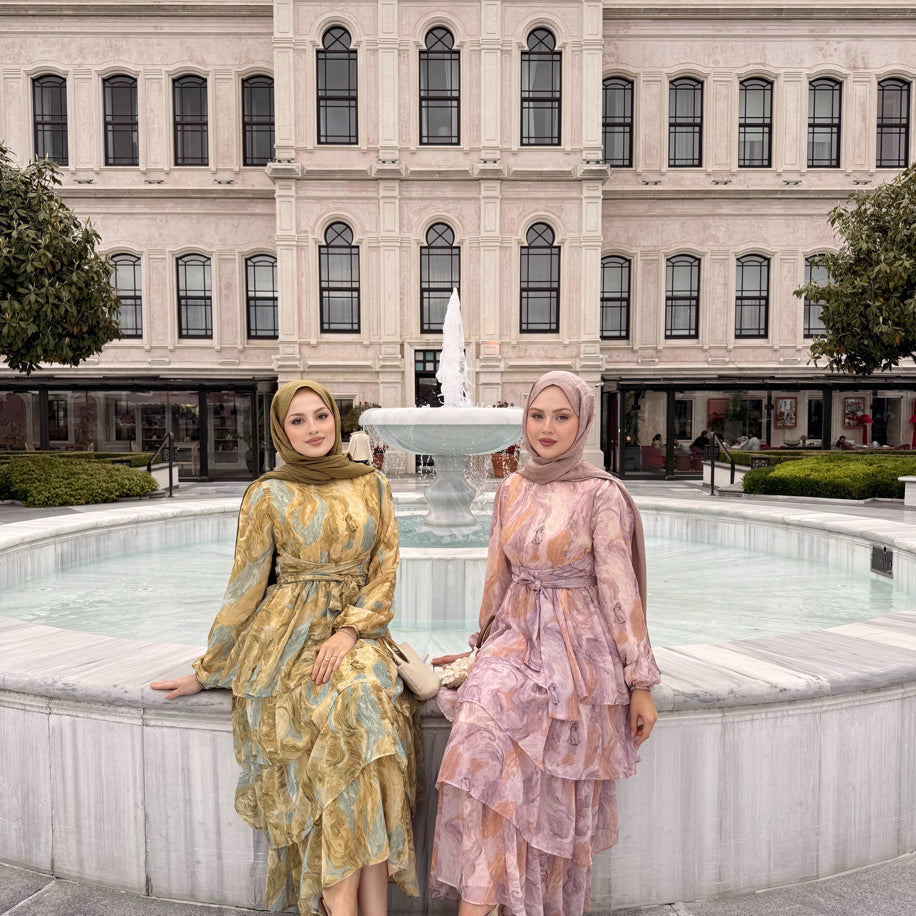 Kat Kat Elbise Sifon Pembe