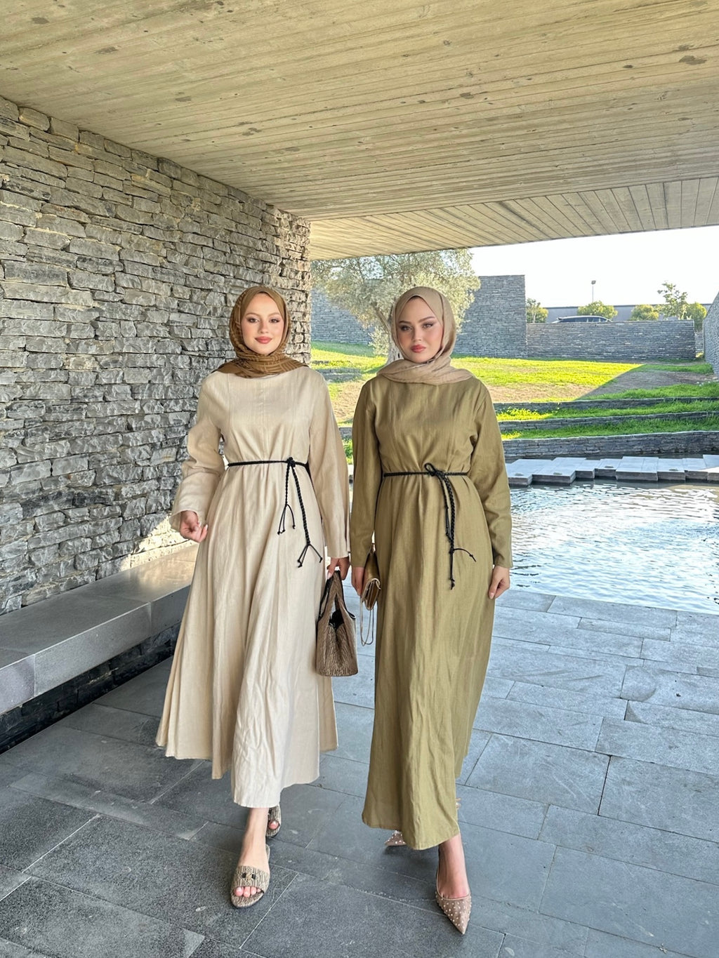 Keten elbise yeşil