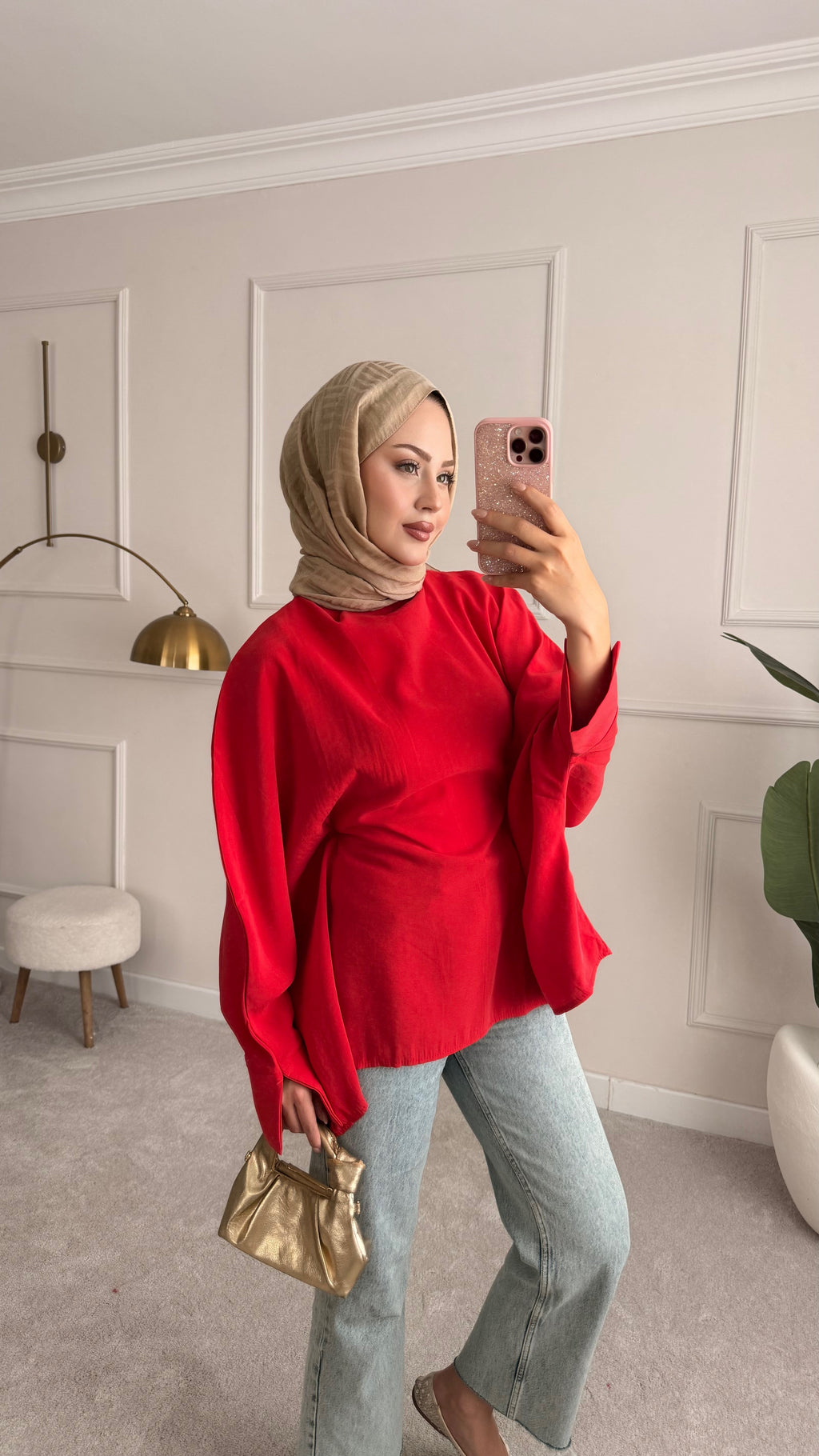 Bel bağlama detaylı tunik kırmızı