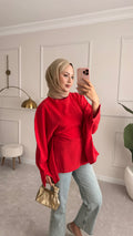 Bel bağlama detaylı tunik kırmızı