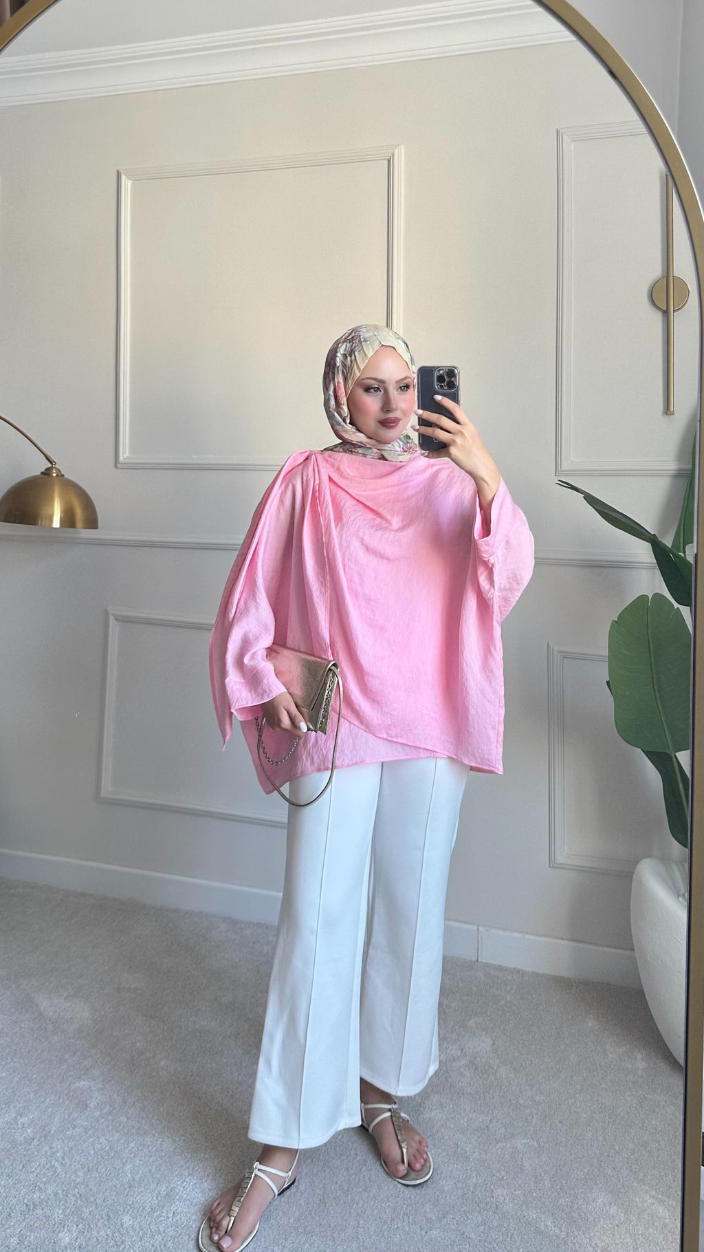 Şal yaka detaylı tunik pembe
