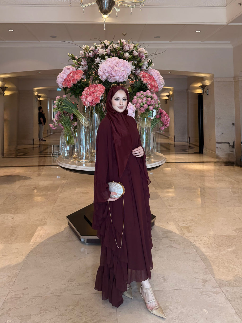Fırfırlı abaya bordo