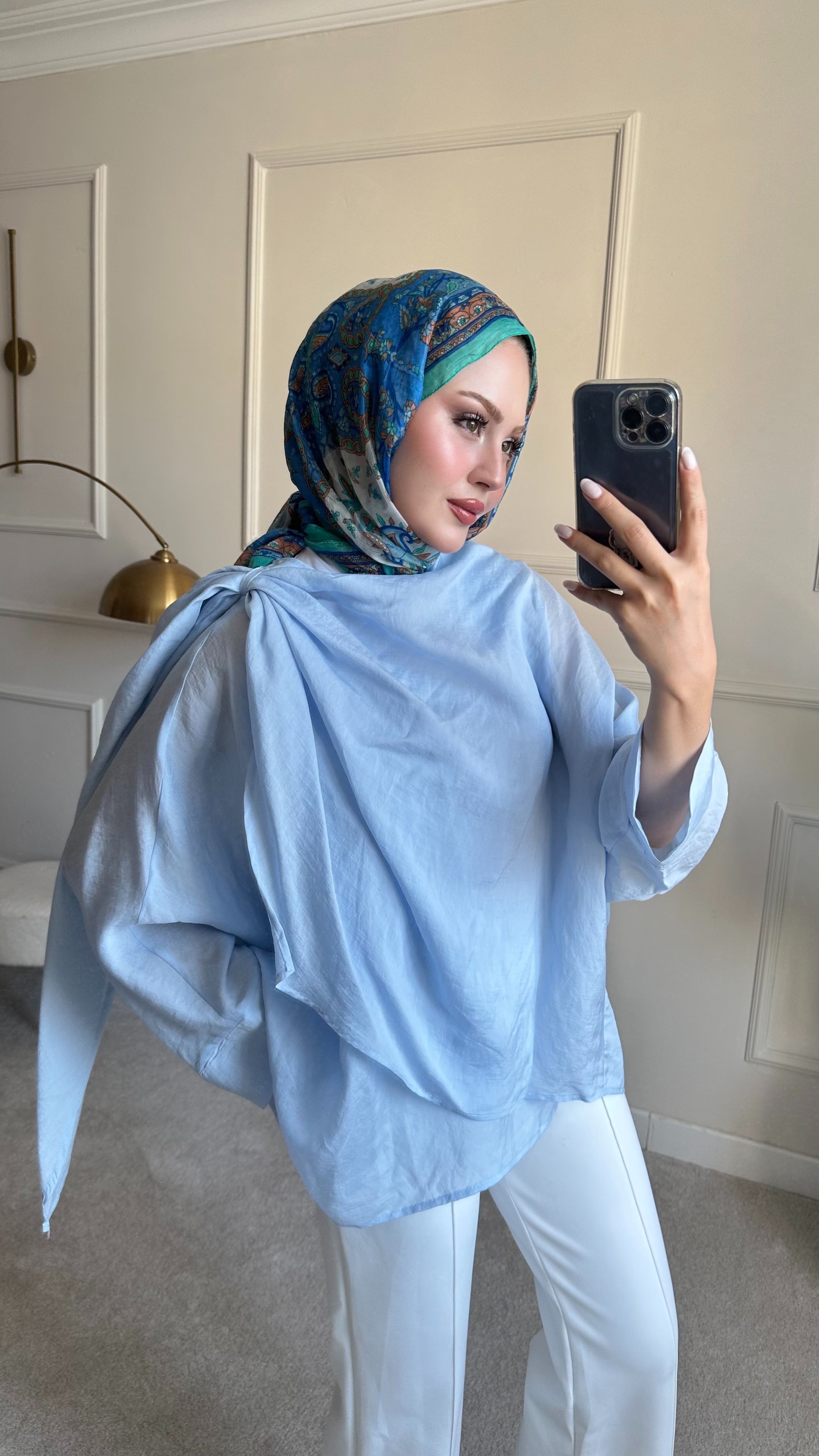 Şal yaka detaylı tunik bebe mavisi