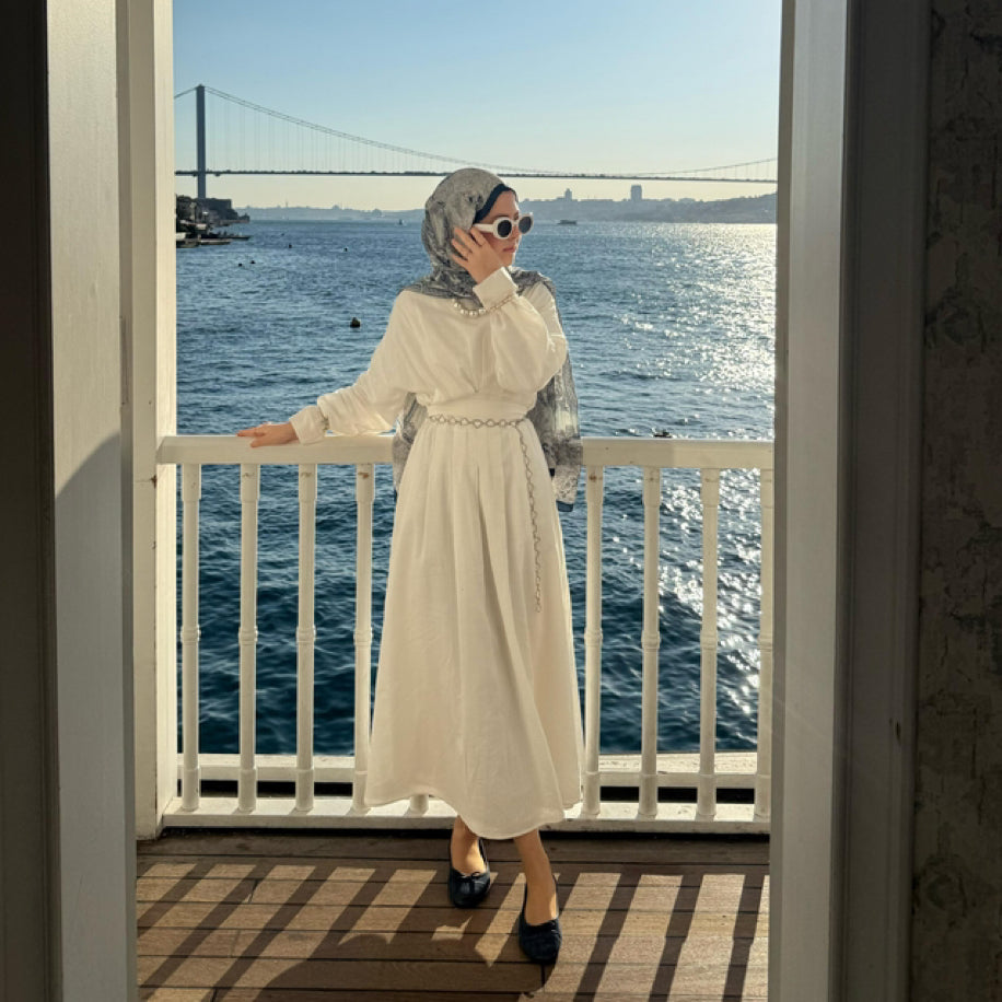 Keten Vural Elbise Beyaz