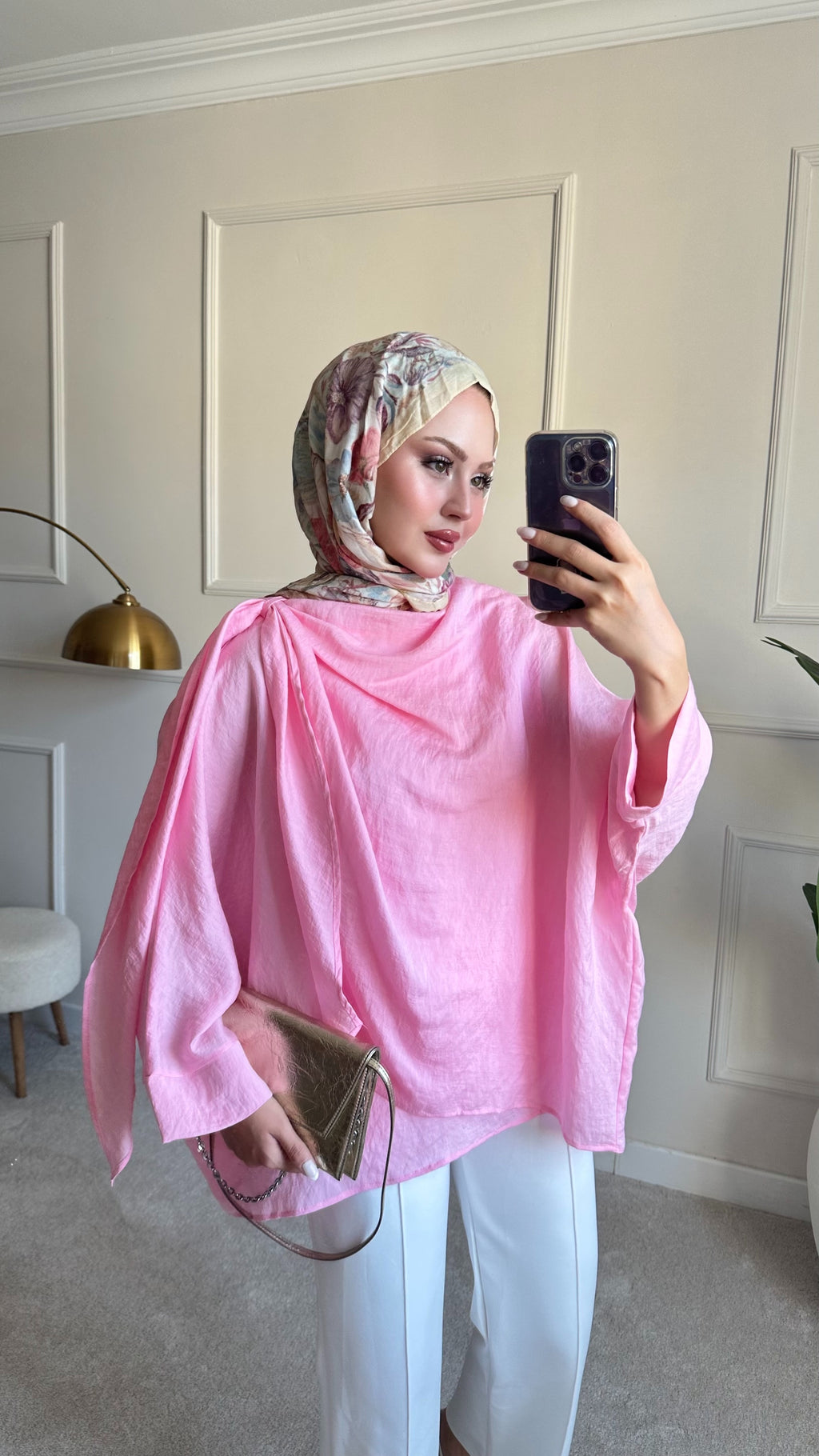 Şal yaka detaylı tunik pembe