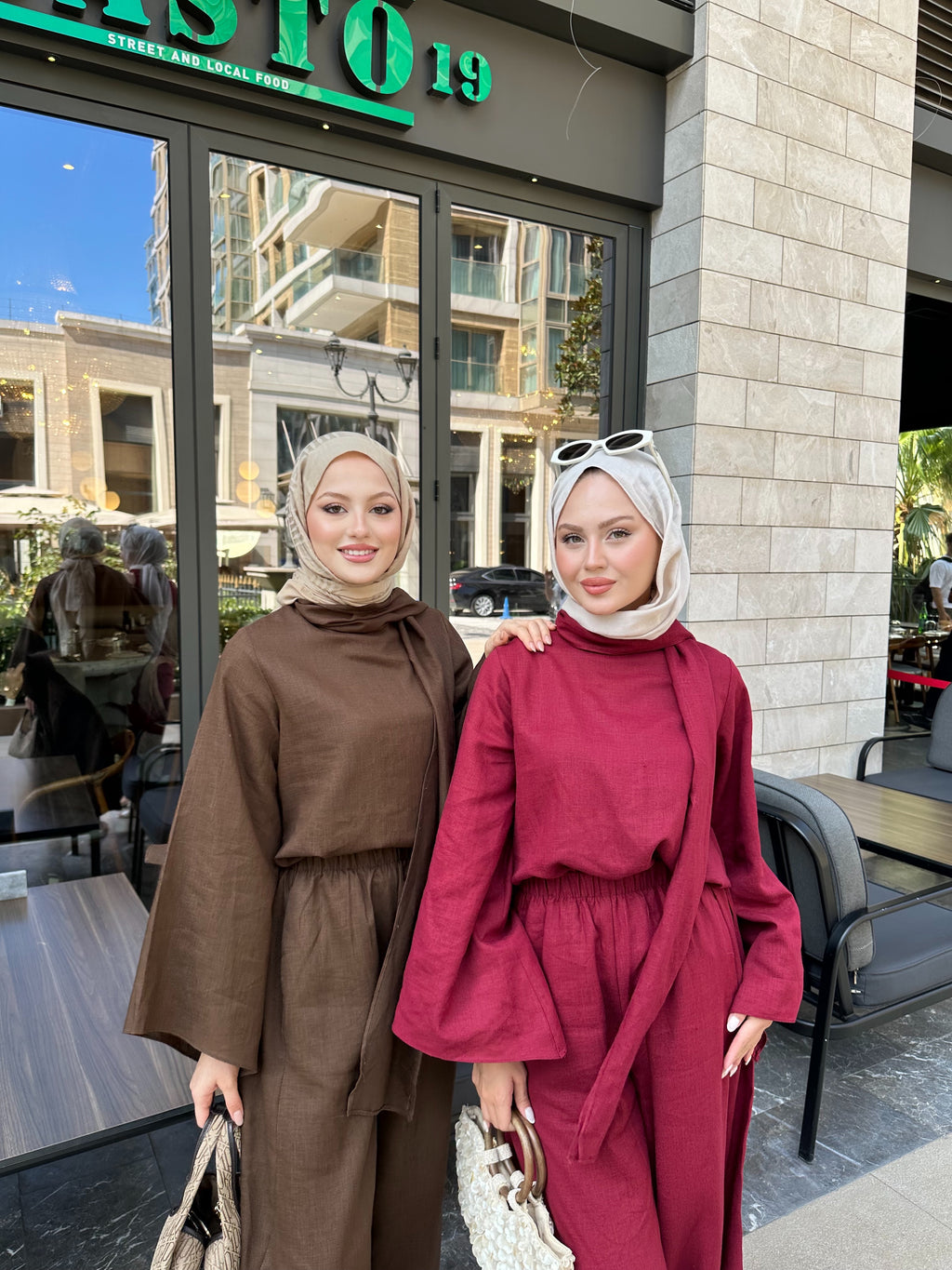 Şalvar model atkılı takım kahverengi