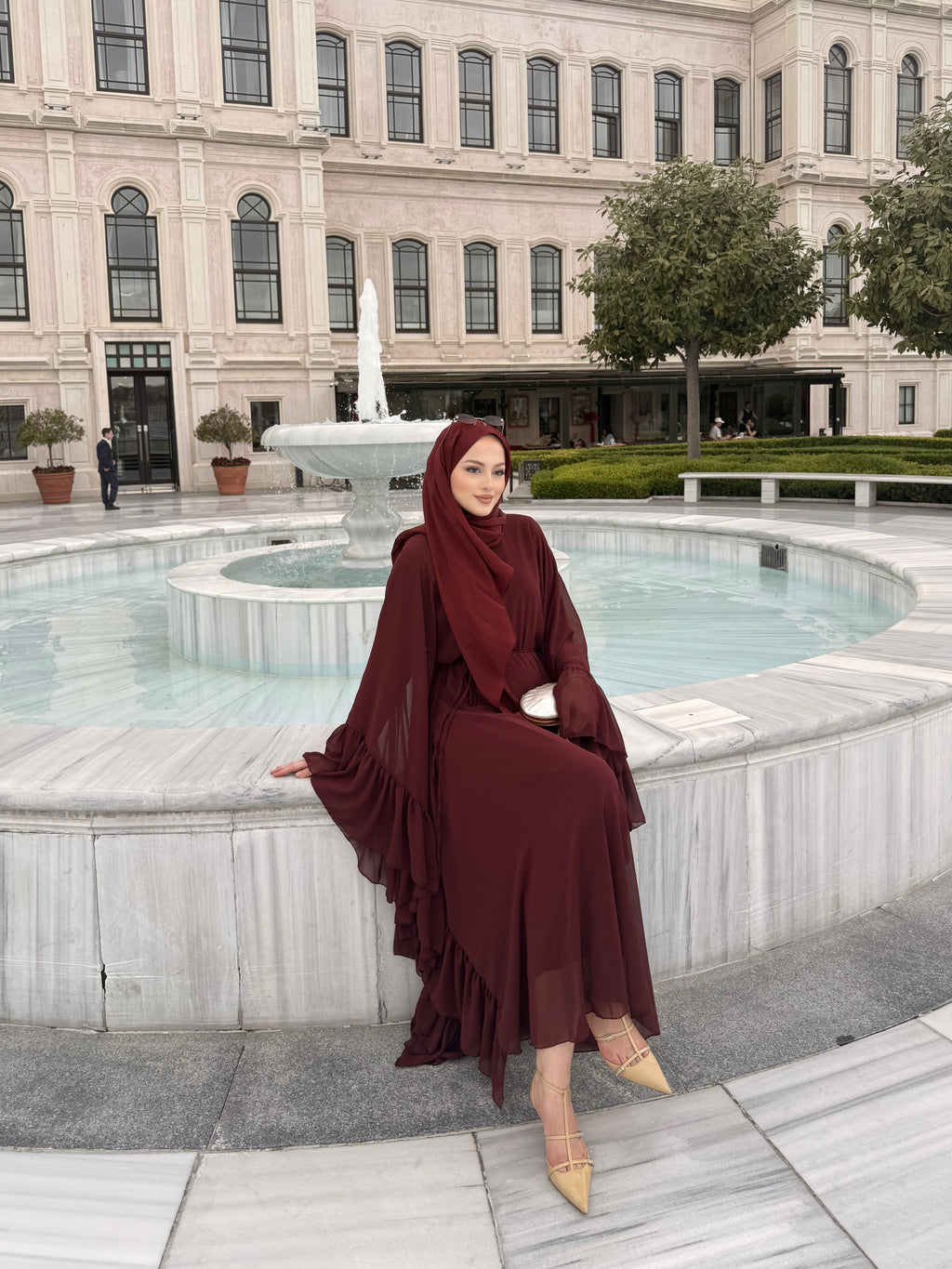 Fırfırlı abaya bordo