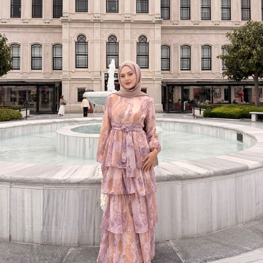 Kat Kat Elbise Sifon Pembe