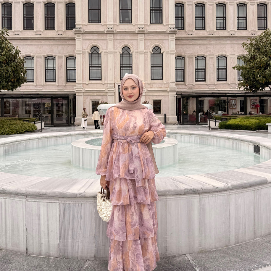 Kat Kat Elbise Sifon Pembe
