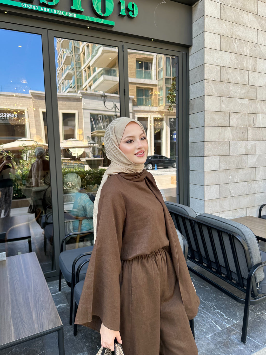 Şalvar model atkılı takım kahverengi