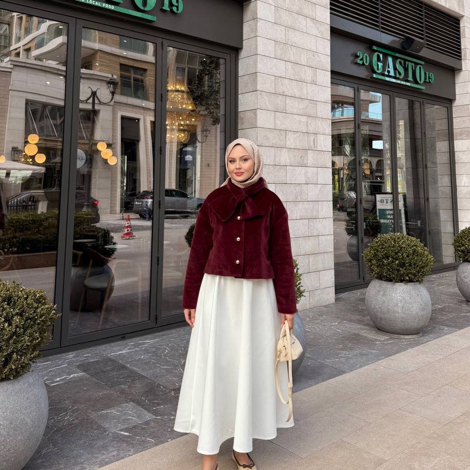 Yaka Detaylı Kaban Bordo