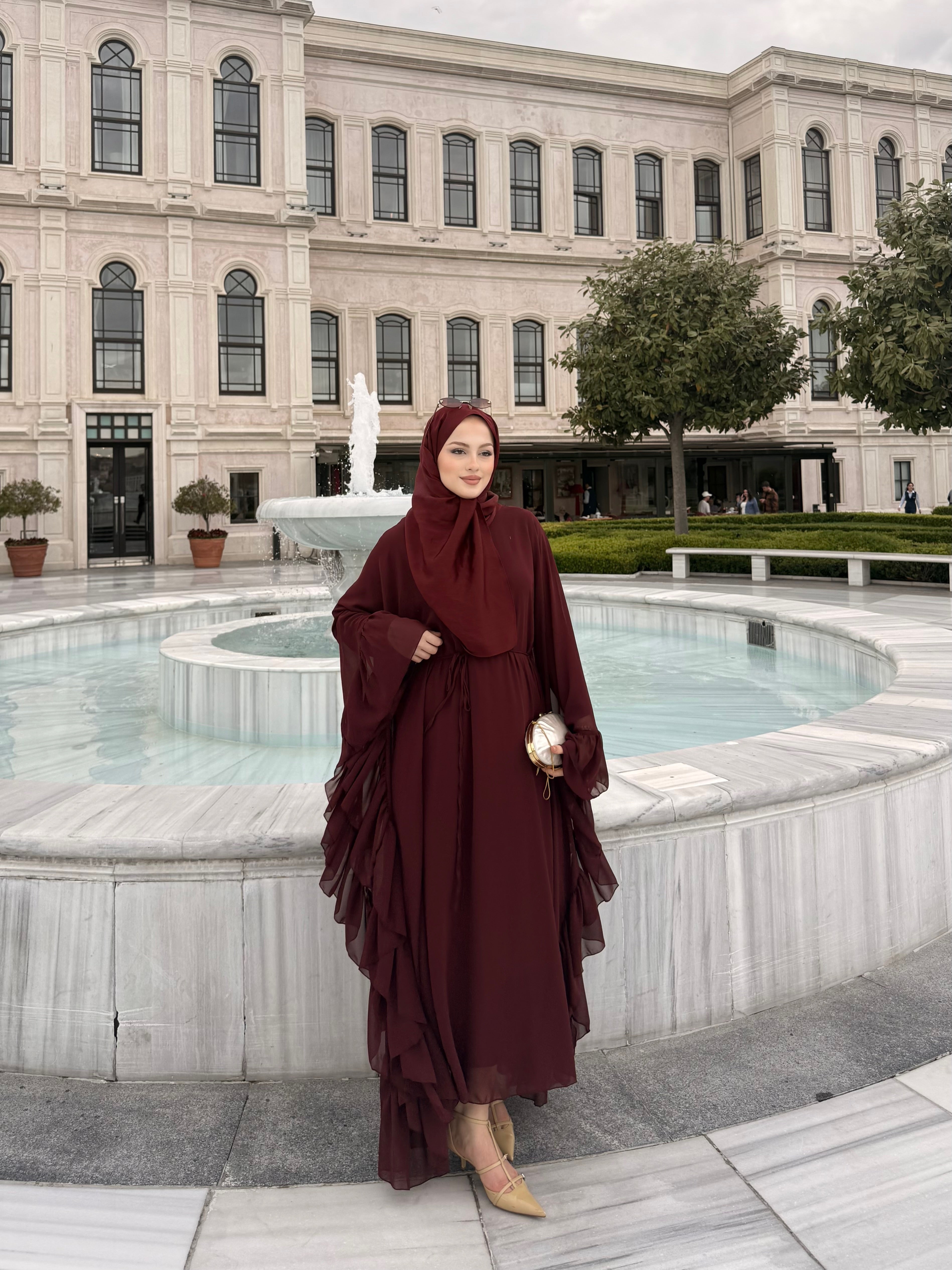 Fırfırlı abaya bordo