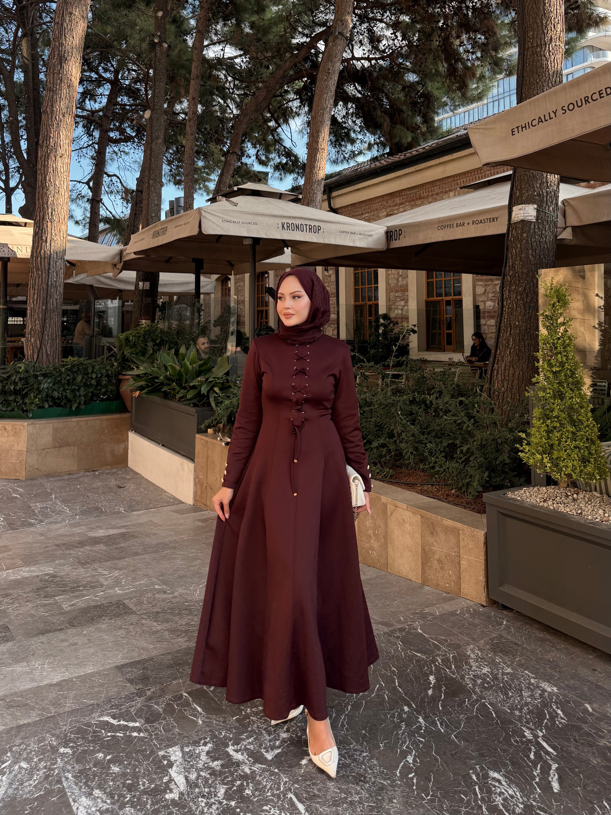 Scuba elbise bordo