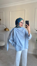 Şal yaka detaylı tunik bebe mavisi
