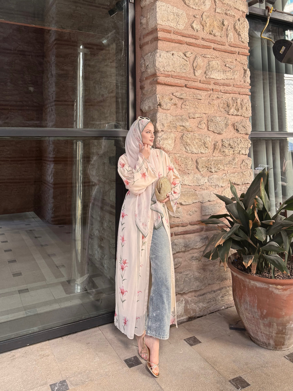ŞAL hediyeli İthal abaya krem