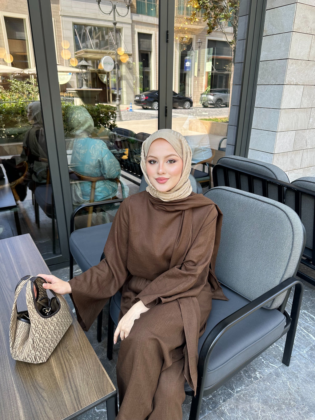 Şalvar model atkılı takım kahverengi