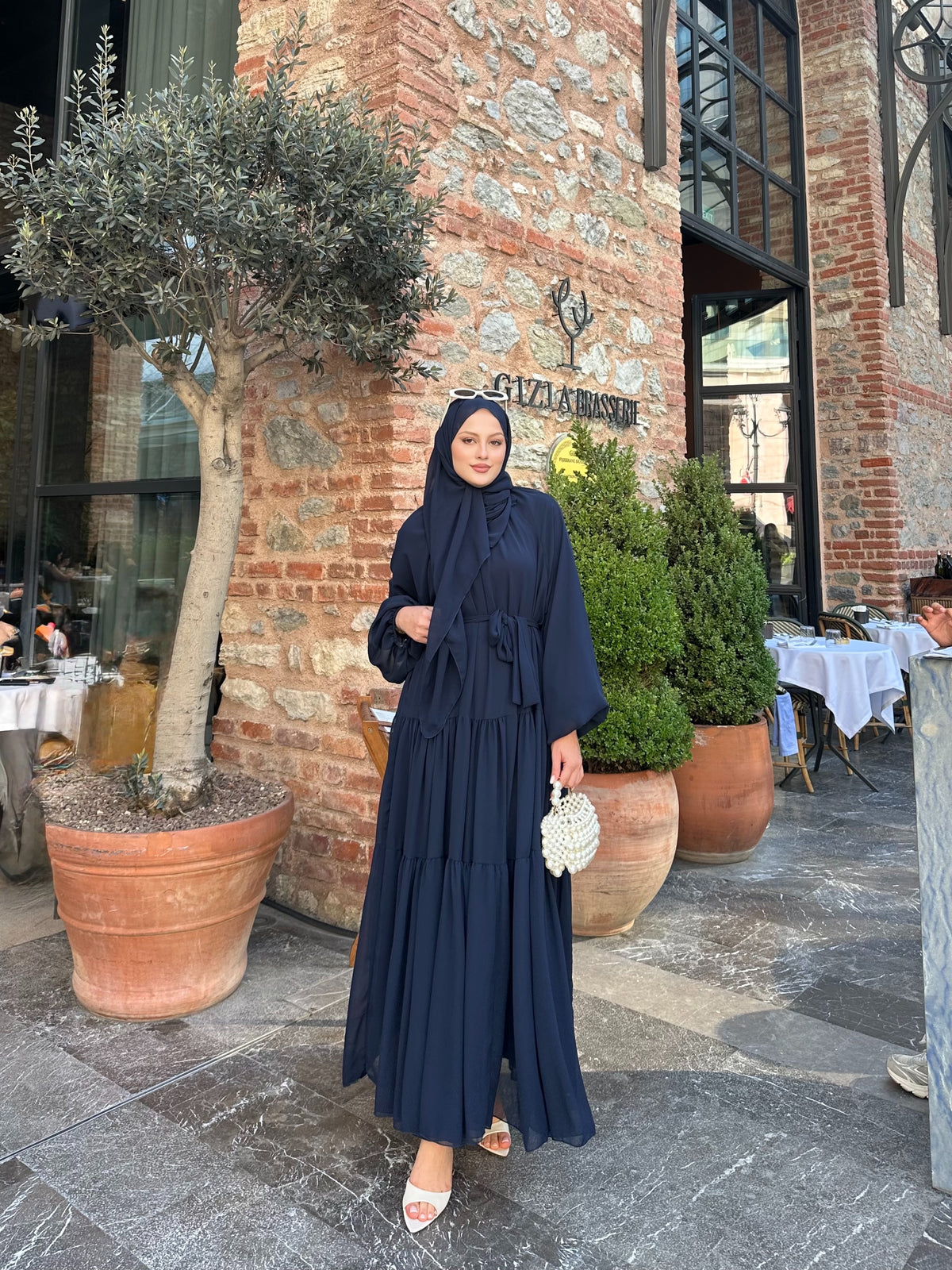 Rosa abaya lacivert (şal dahil)