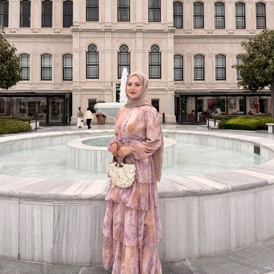 Kat Kat Elbise Sifon Pembe