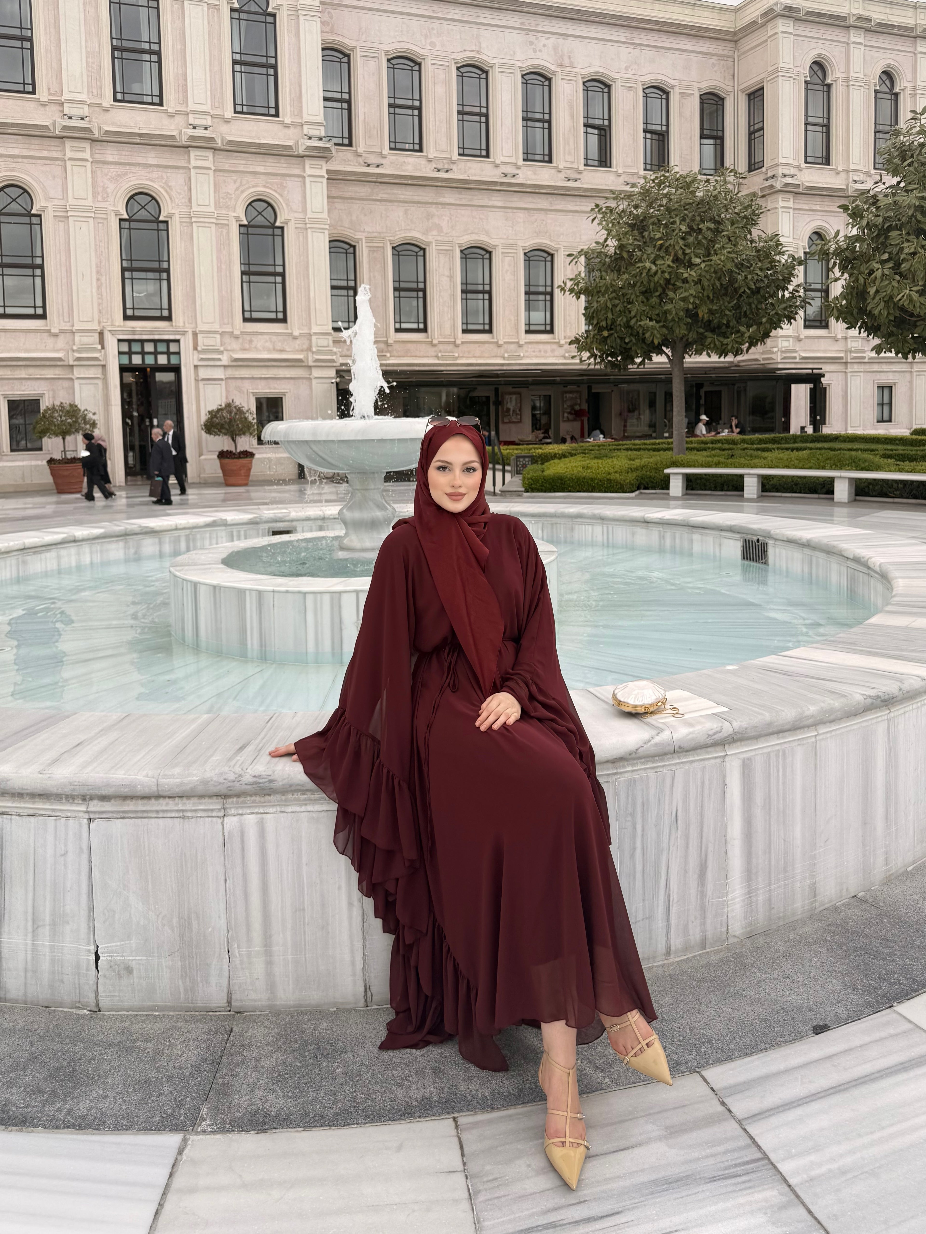 Fırfırlı abaya bordo