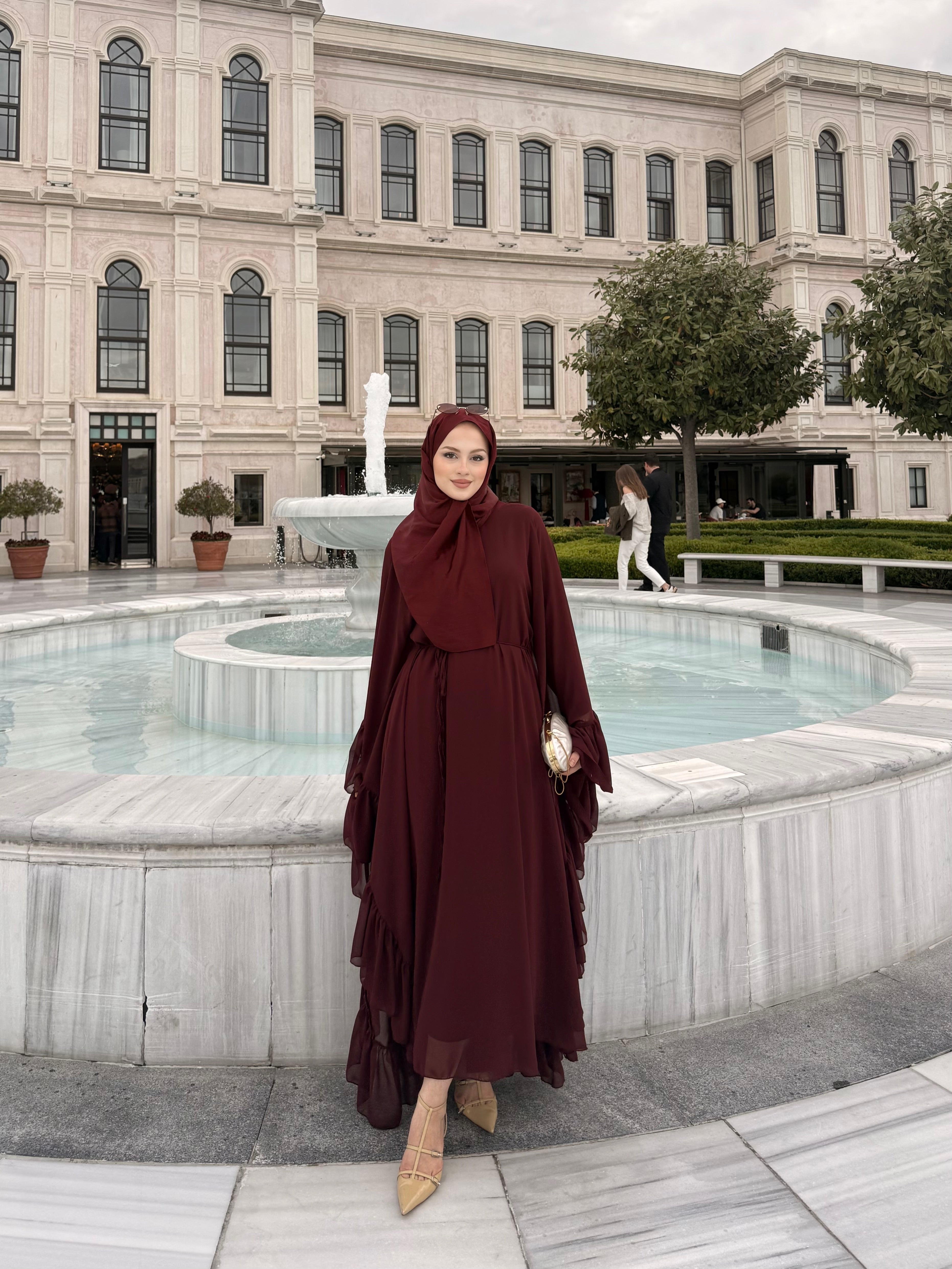 Fırfırlı abaya bordo