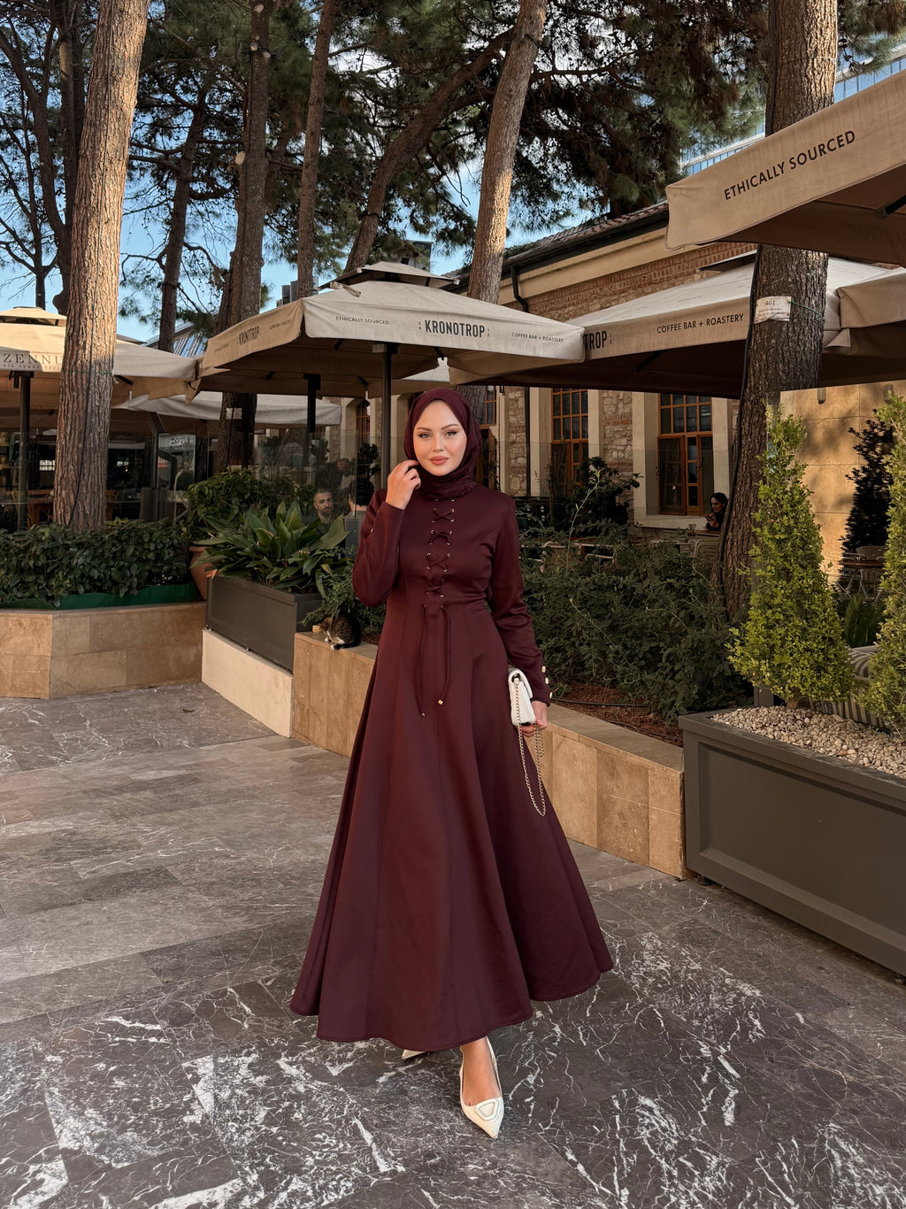 Scuba elbise bordo