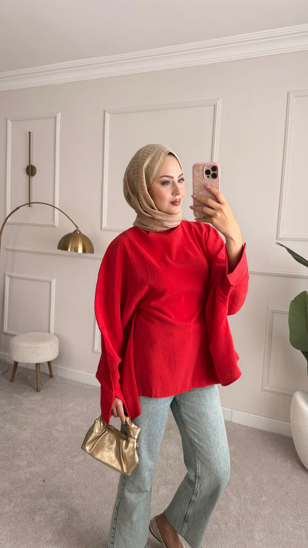 Bel bağlama detaylı tunik kırmızı