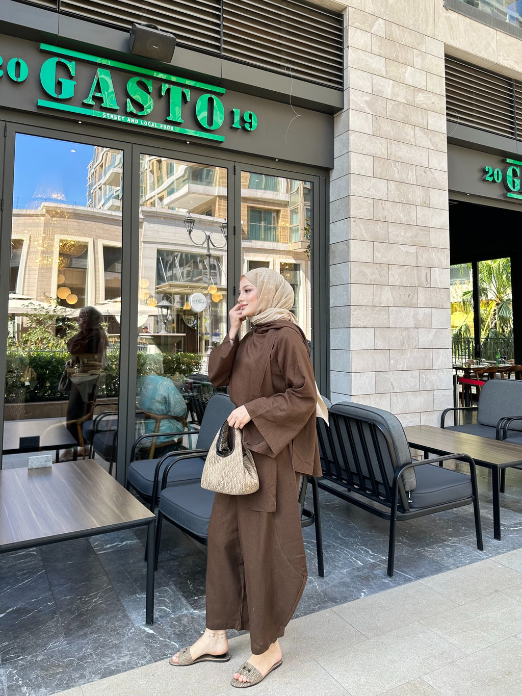 Şalvar model atkılı takım kahverengi