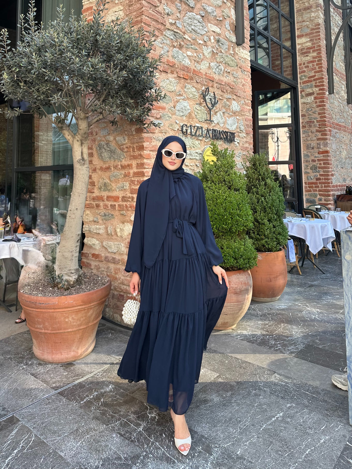 Rosa abaya lacivert (şal dahil)