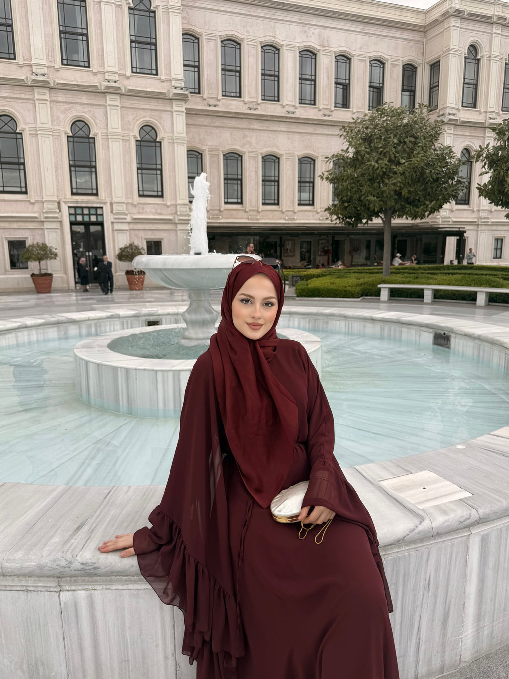 Fırfırlı abaya bordo