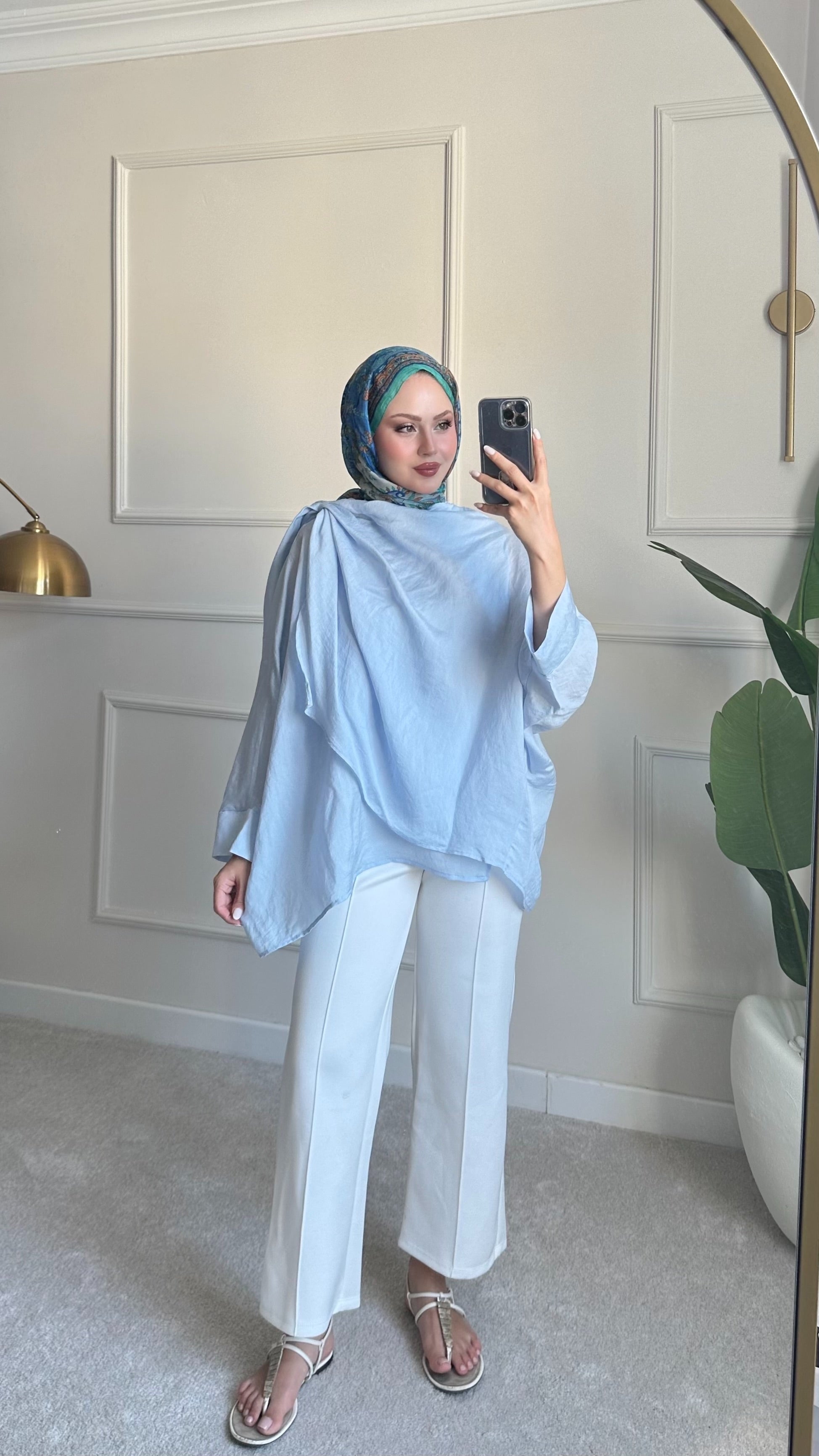 Şal yaka detaylı tunik bebe mavisi