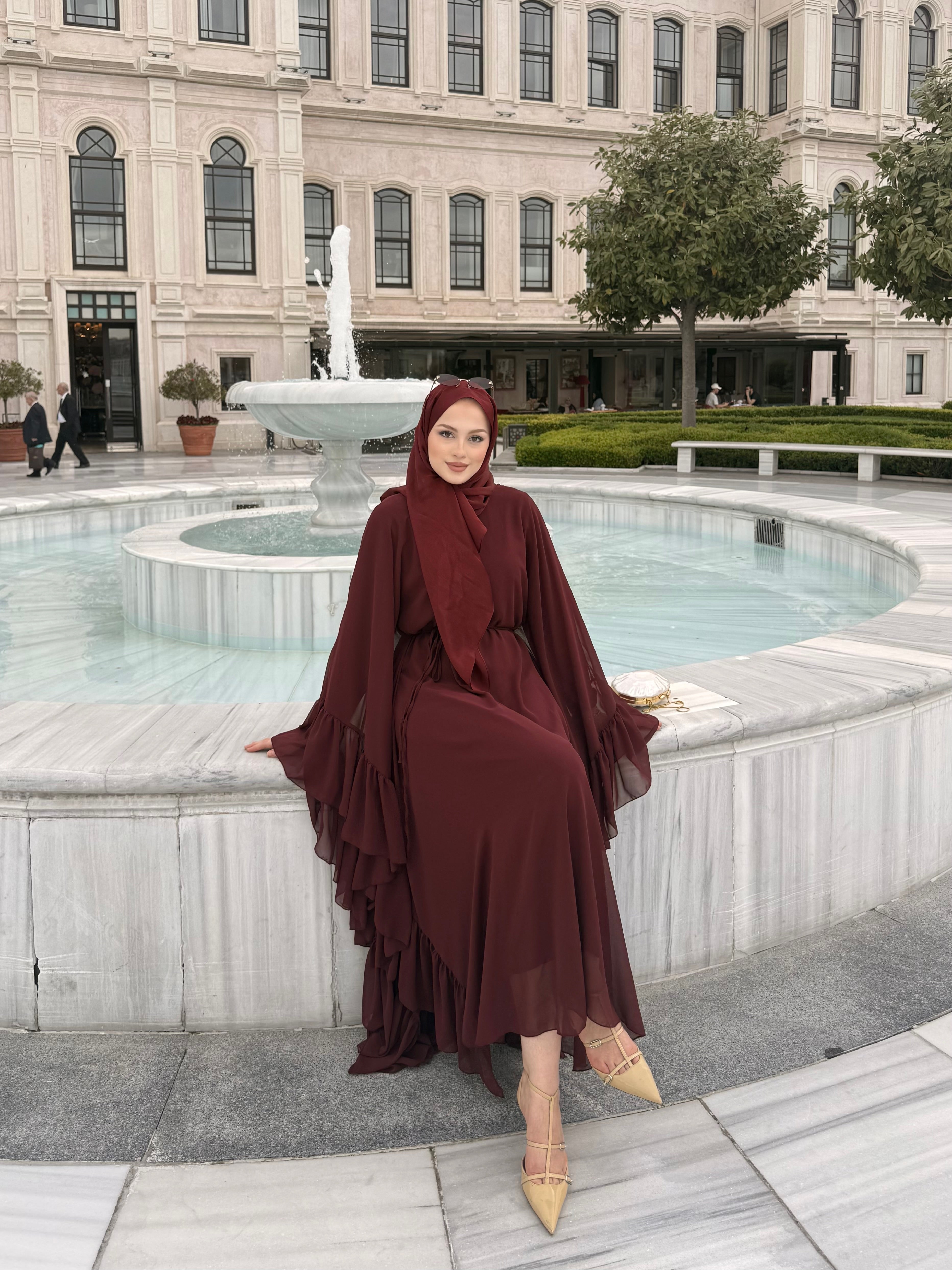 Fırfırlı abaya bordo