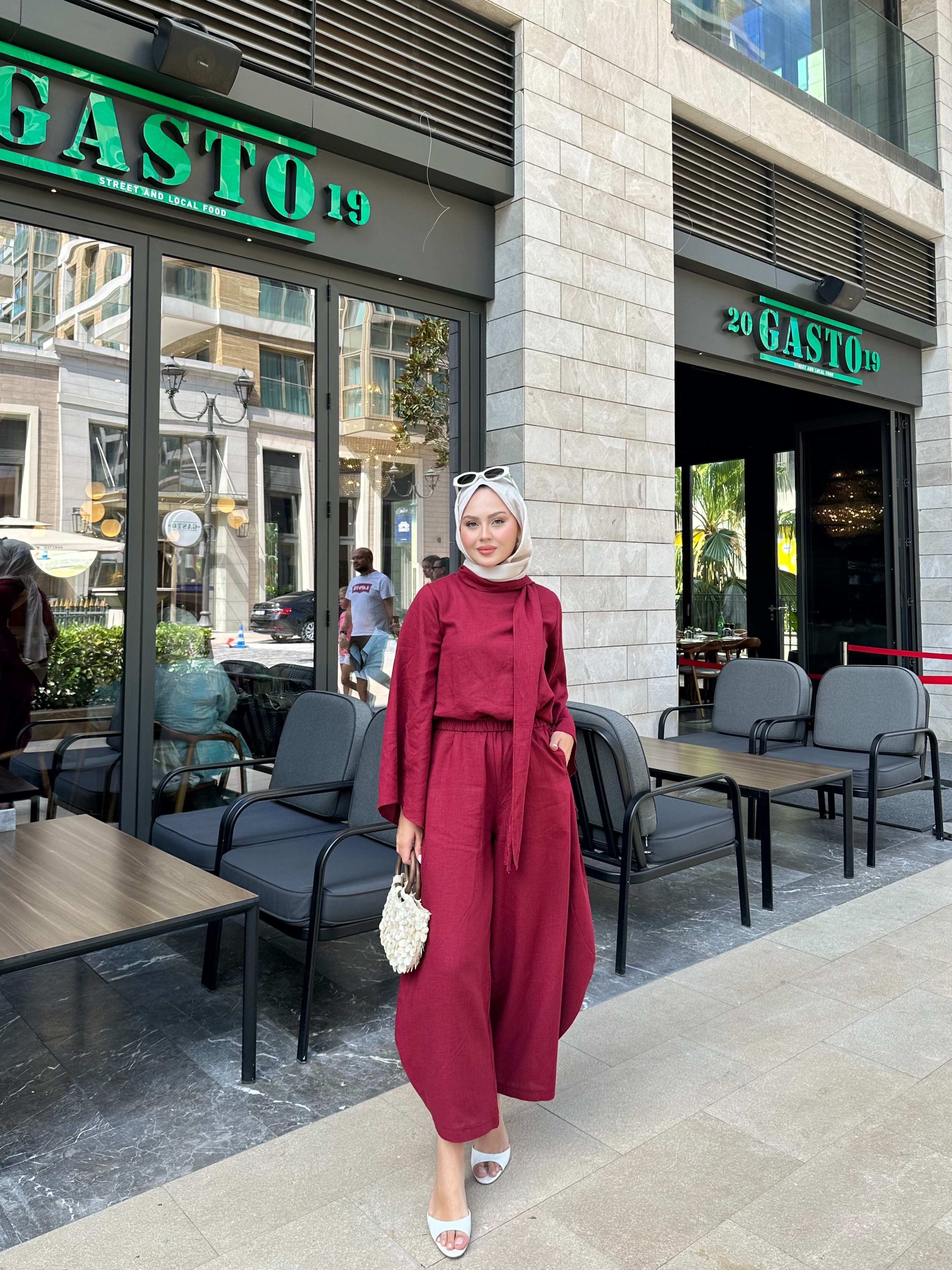 Şalvar model takım bordo