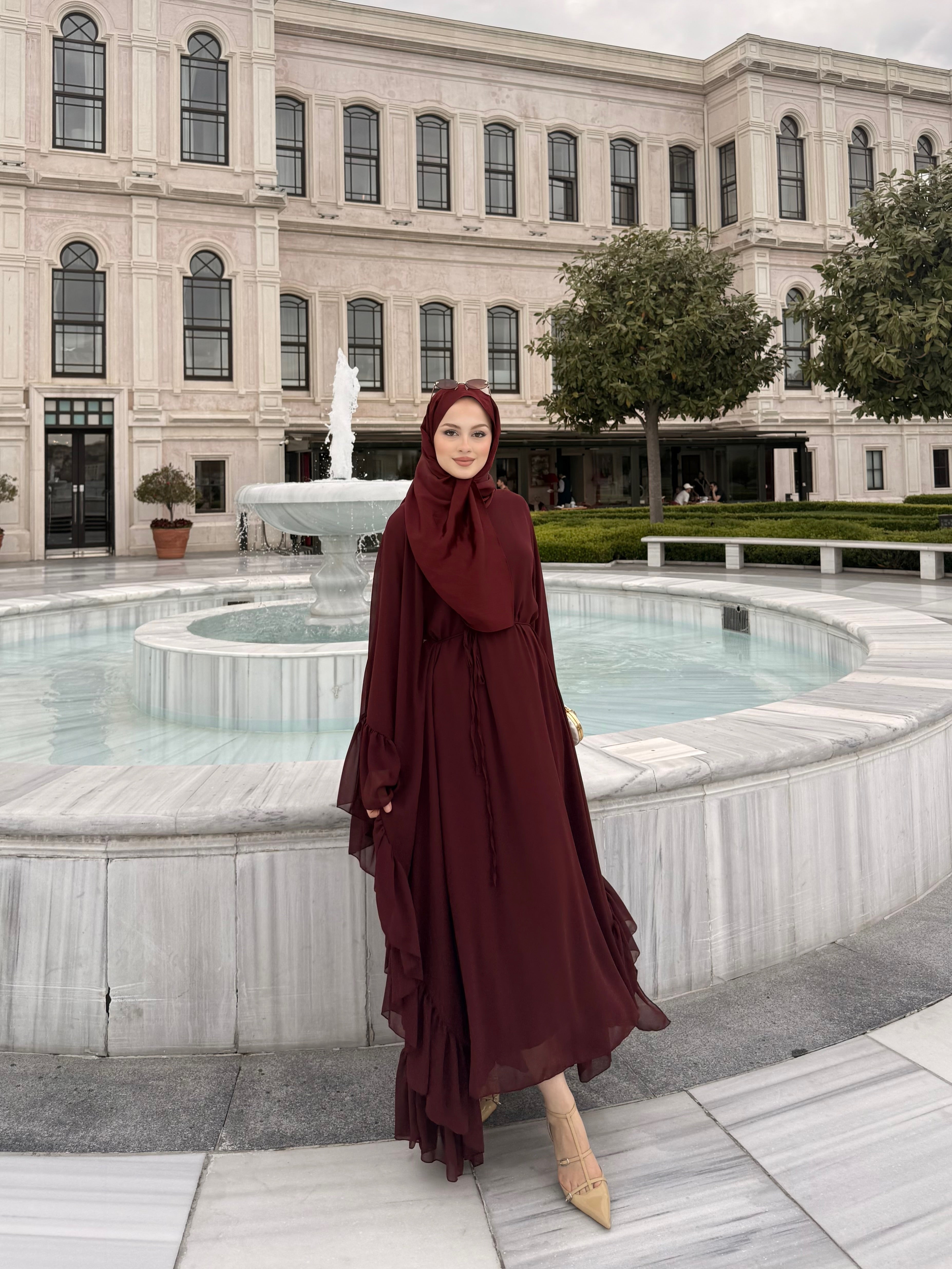 Fırfırlı abaya bordo
